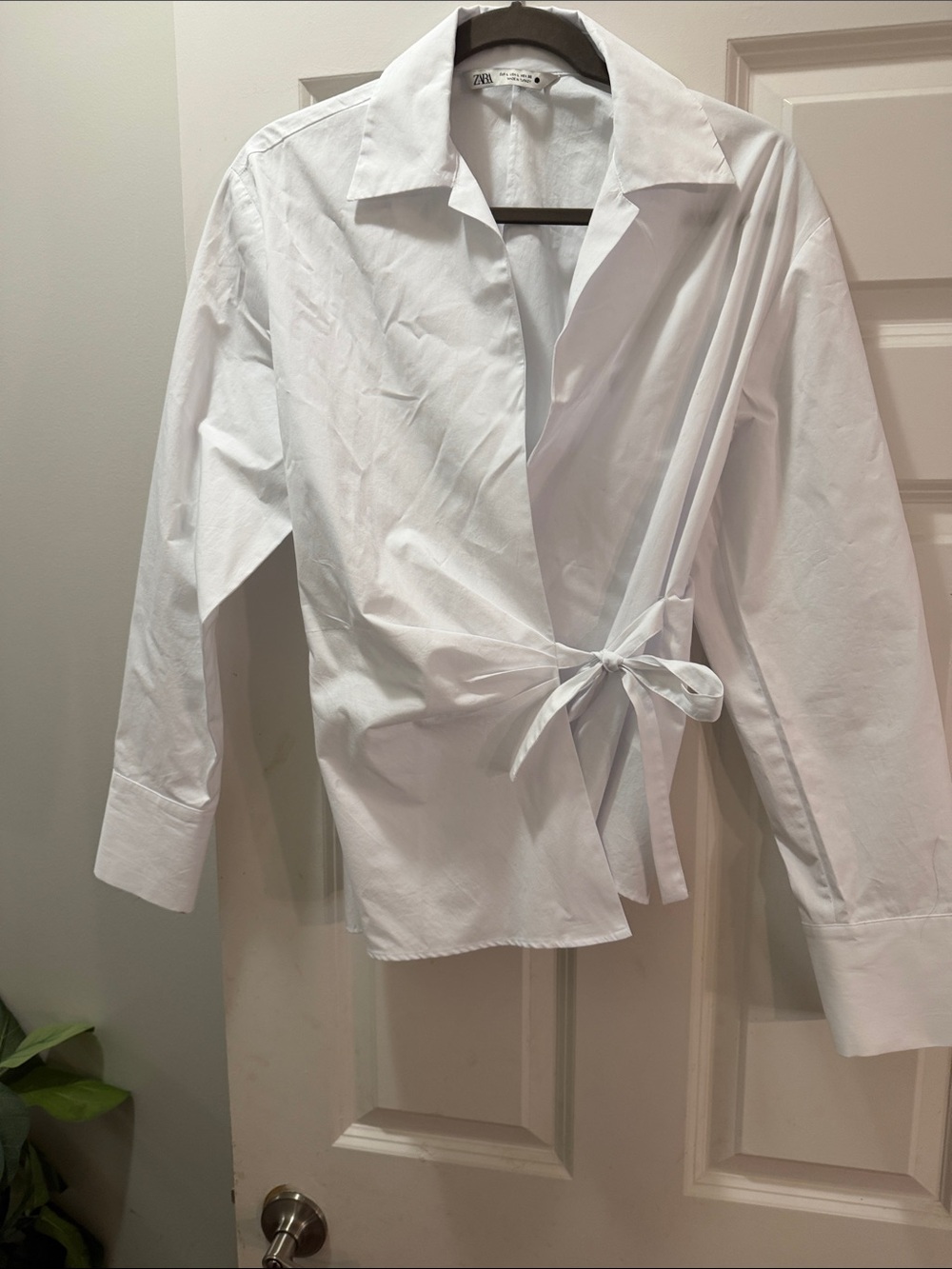 Zara White Wrap-Front woman’s Dress Shirt with Side Tie